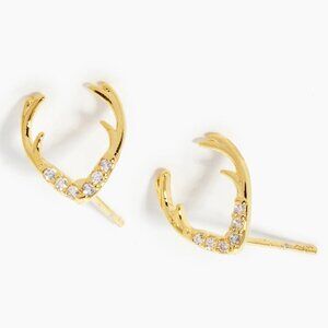 NWT, Jeweled 14K Gold-Plated Antler Stud Earrings with Cubic Zirconia, Gold